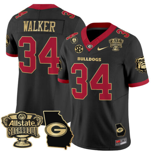 Herschel Walker Jersey #34 Georgia Bulldogs 2025 Sugar Bowl Patch Vapor Black Gold Trim