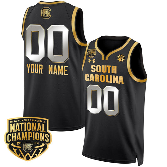 Custom South Carolina Gamecocks Basketball Jersey Name and Number 2024 National Champions All Stitched Black Gold