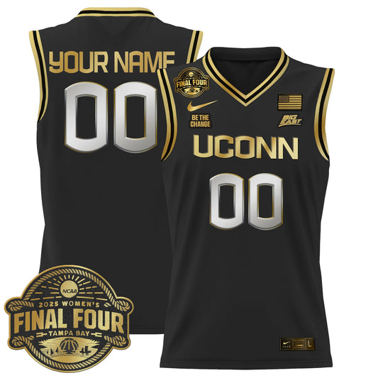 Custom UConn Huskies Jersey 2025 Big Eat Final Four Patch Stitched Black Gold