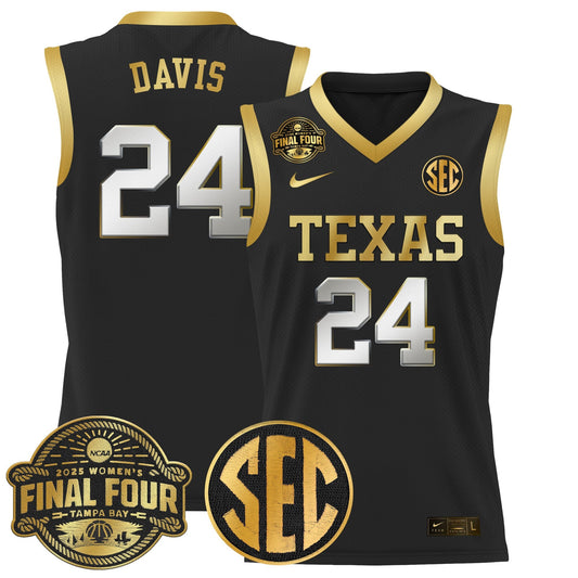 Clarissa Davis Jersey #24 Texas Longhorns 2025 Sec Final Four Patch Black Gold