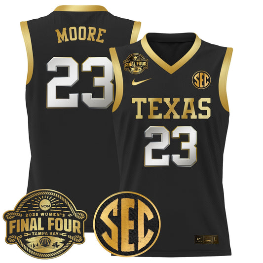 Aaliyah Moore Jersey #23 Texas Longhorns 2025 Sec Final Four Patch Black Gold