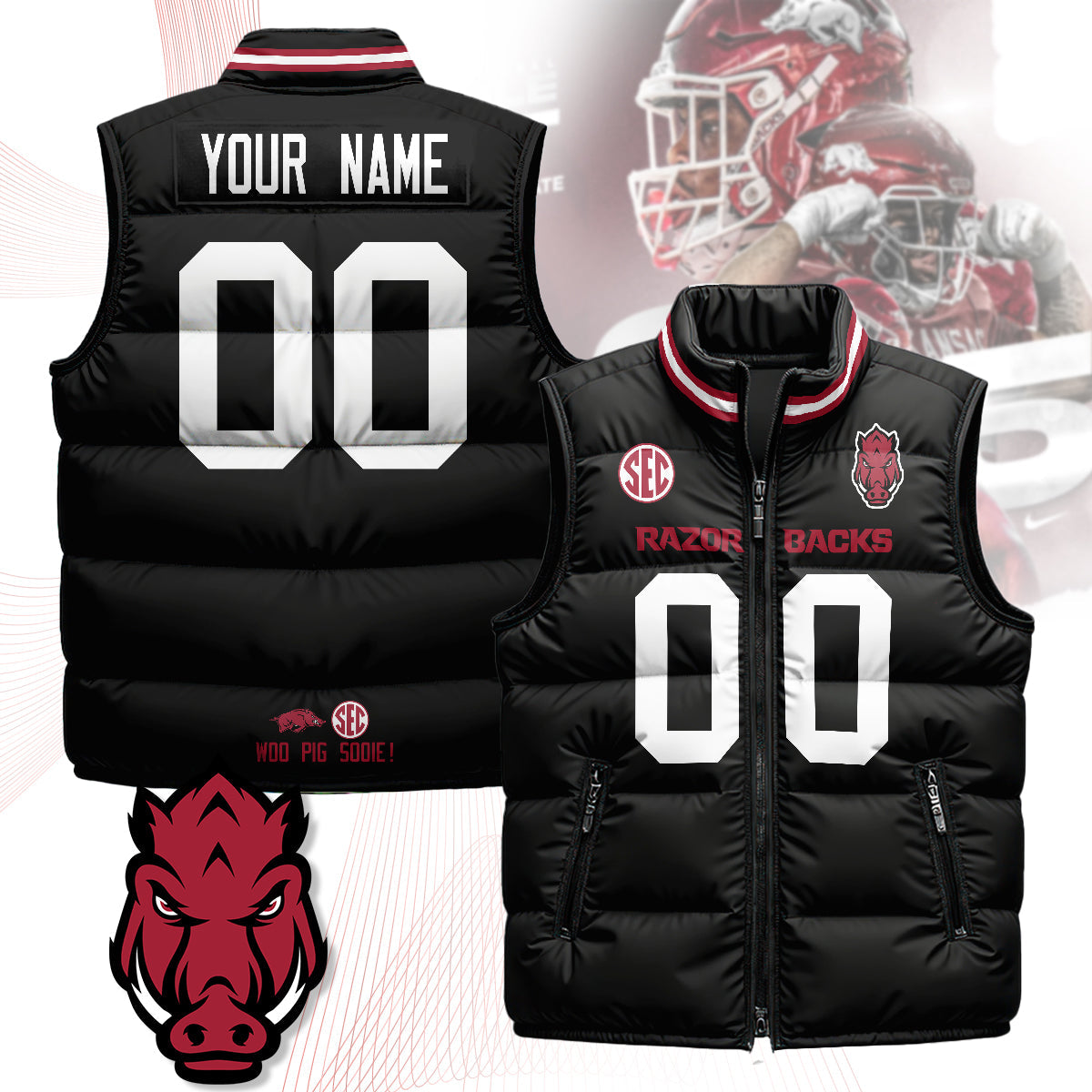 Personalized Arkansas Razorbacks Unisex Puffer Vest