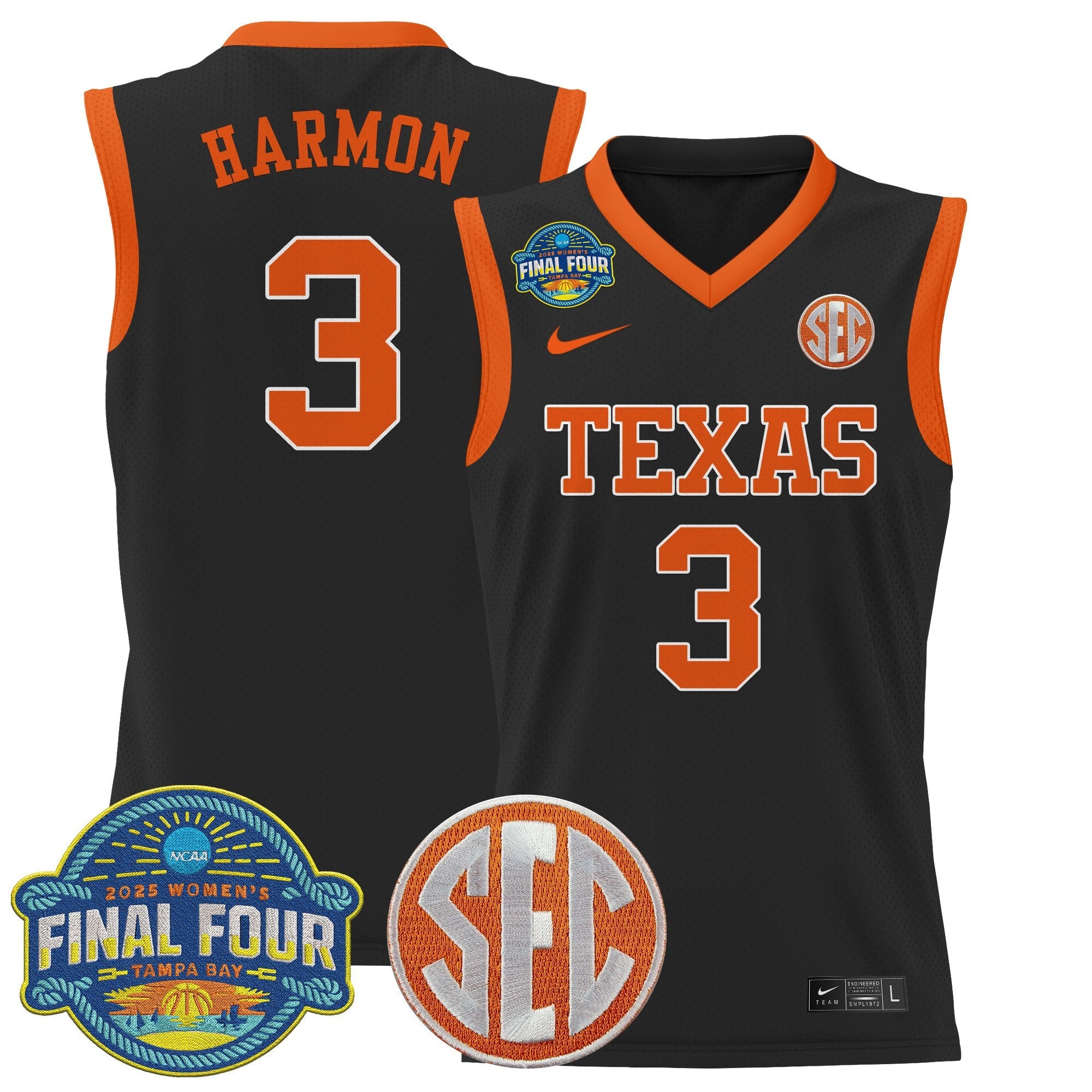 Rori Harmon Jersey #3 Texas Longhorns 2025 Sec Final Four Patch Black