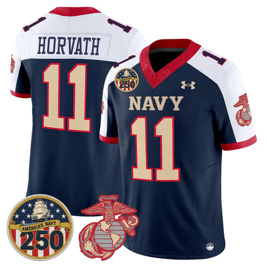 Blake Horvath Jersey #11 Navy Midshipmen USMC 250th Patch Stitched