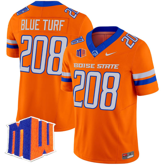 Blue Turf Jersey #208 Boise State Broncos 2025 Vapor Stitched Orange