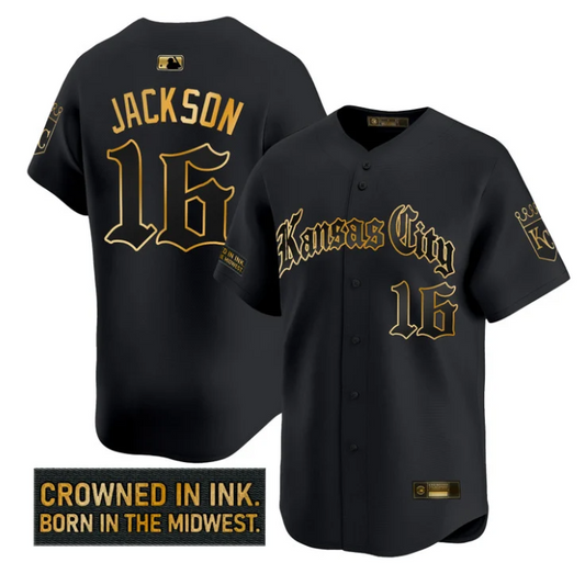 Bo Jackson Jersey #16 Kansas City Royals Gothic Crown Edition Stitched Black Gold