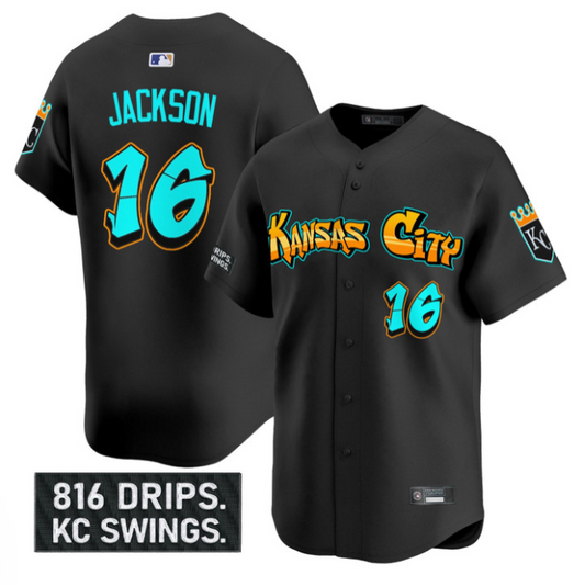 Bo Jackson Jersey #16 Kansas City Royals Graffiti Crown Drop Stitched Black