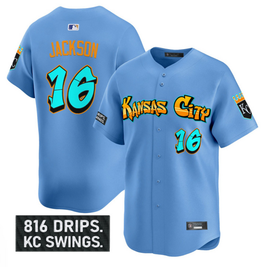 Bo Jackson Jersey #16 Kansas City Royals Graffiti Crown Drop Stitched Blue