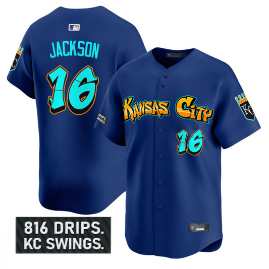 Bo Jackson Jersey #16 Kansas City Royals Graffiti Crown Drop Stitched Royal