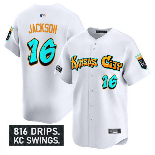 Bo Jackson Jersey #16 Kansas City Royals Graffiti Crown Drop Stitched White
