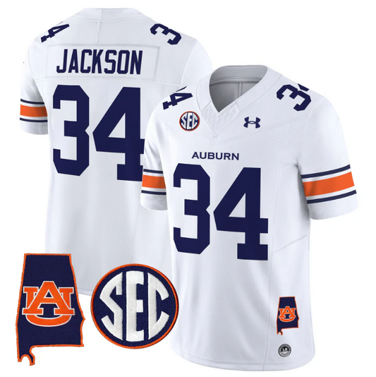 Bo Jackson Jersey #34 Auburn Tigers 2025 Alabama Patch Stitched White