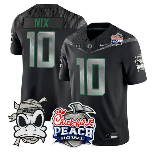 Bo Nix Jersey #10 Oregon Ducks Mummy Duck 2026 Peach Bowl Stitched Black