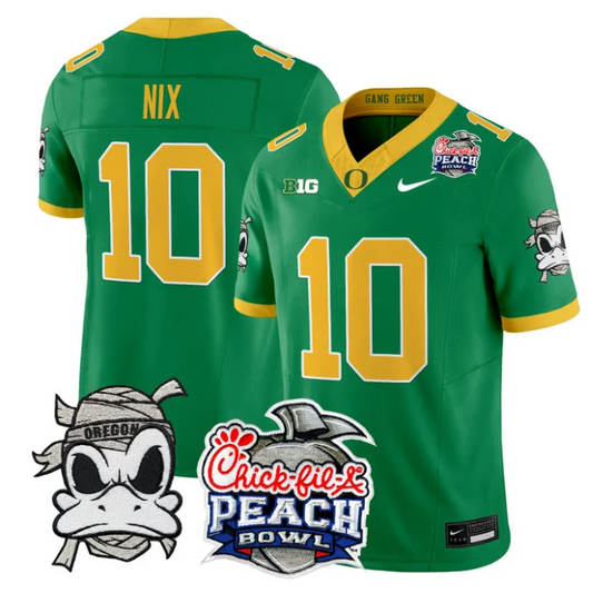 Bo Nix Jersey #10 Oregon Ducks Mummy Duck 2026 Peach Bowl Stitched Green