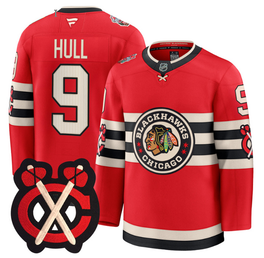 Bobby Hull Jersey #9 Chicago Blackhawks Winter Classic Patch Stitched Red