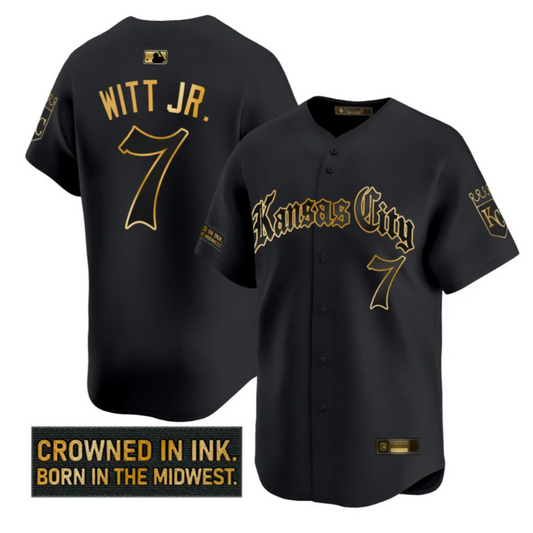 Bobby Witt Jr Jersey #7 Kansas City Royals Gothic Crown Edition White Gold
