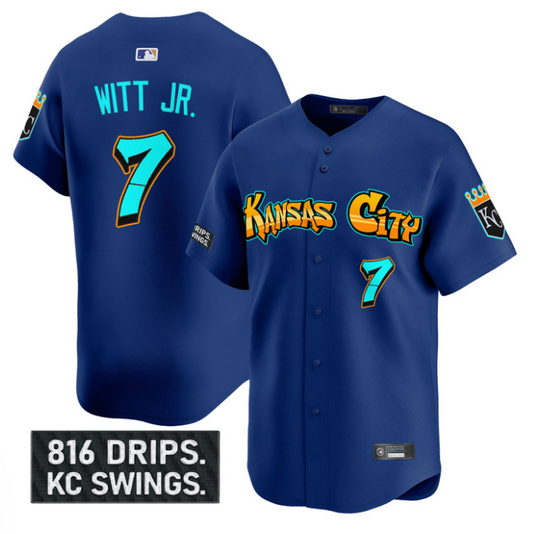 Bobby Witt Jr Jersey #7 Kansas City Royals Graffiti Crown Drop Stitched Royal