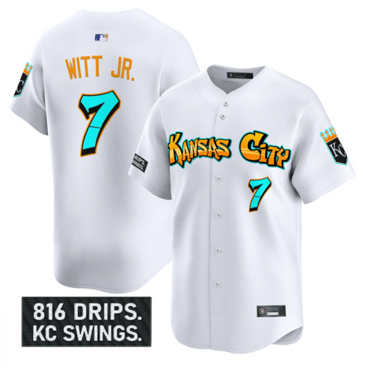 Bobby Witt Jr Jersey #7 Kansas City Royals Graffiti Crown Drop Stitched White