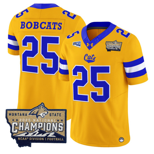 Bobcats Jersey #25 Montana State Bobcats 2025 National Champions Stitched Gold