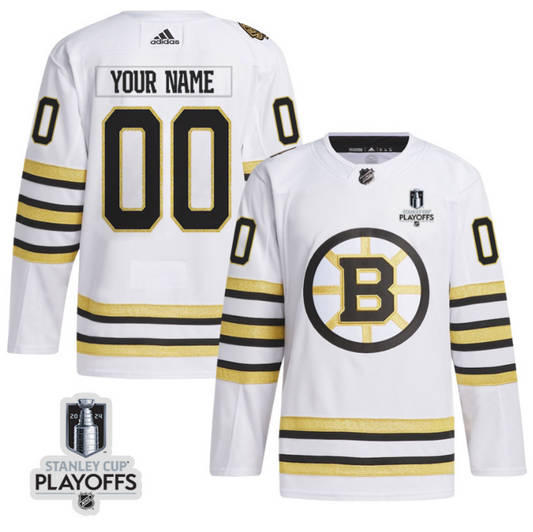 Boston Bruins 2024 NHL Playoffs Patch Aaway Jersey Customized - Men, White