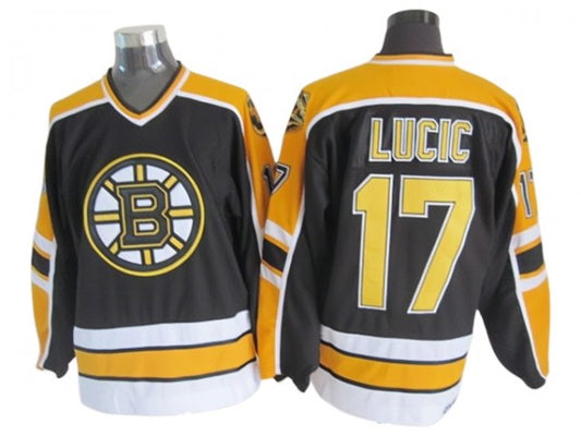 Boston Bruins #17 Milan Lucic Black 2000's Vintage CCM Jersey