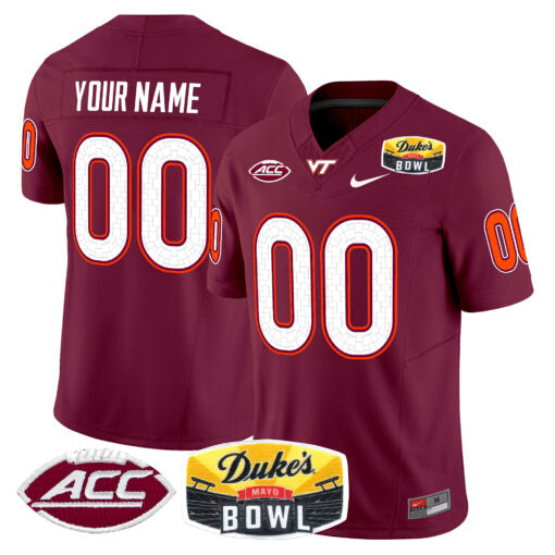 Custom Virginia Tech Hokies Jersey 2025 Duke’s Mayo Bowl Patch Vapor Maroon