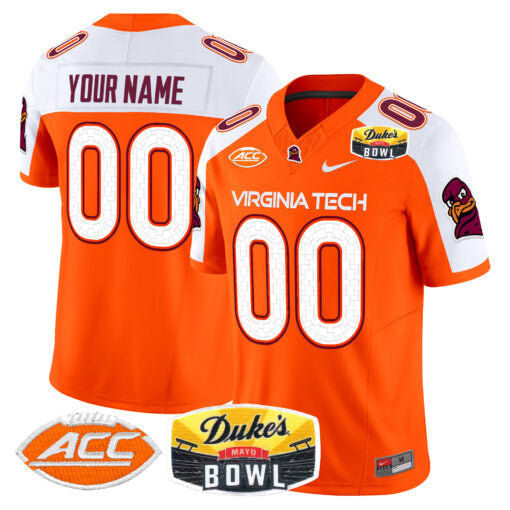 Custom Virginia Tech Hokies Jersey 2025 Duke’s Mayo Bowl Patch Vapor Orange Alternate