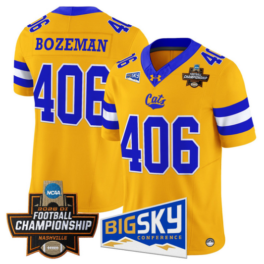 Bozeman Jersey #406 Montana State Bobcats 2026 Football Championship Gold