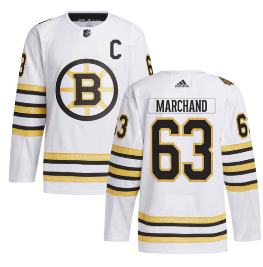 Brad Marchand 63 Boston Bruins 100th Anniversary Primegreen Away Men Jersey White