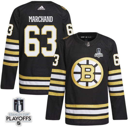 Brad Marchand 63 Boston Bruins 2024 NHL Playoffs Patch Home Jersey - Men, Black