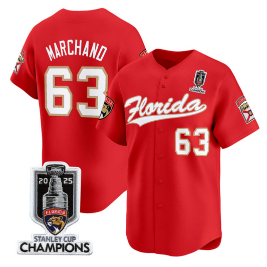Brad Marchand Jersey #63 Florida Panthers 2025 Stanley Cup Champions Red