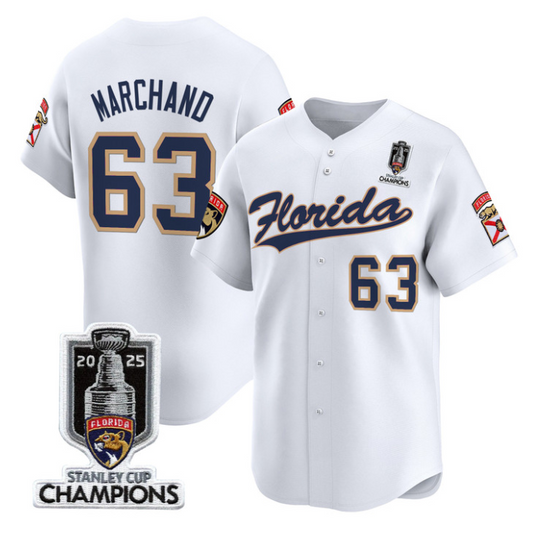 Brad Marchand Jersey #63 Florida Panthers 2025 Stanley Cup Champions White