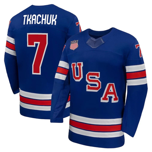 Brady Tkachuk Jersey Team USA Winter Olympics 2026 Hockey Premium STITCHED Blue