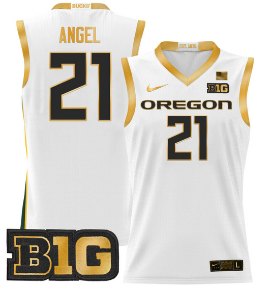 Brandon Angel Jersey #21 Oregon Ducks 2024 Lightweight Basketball White Gold