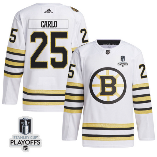 Brandon Carlo 25 Boston Bruins 2024 NHL Playoffs Patch Away Jersey - Men, White