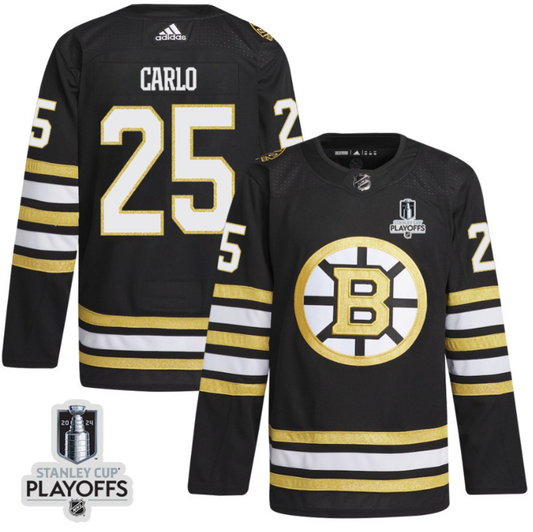 Brandon Carlo 25 Boston Bruins 2024 NHL Playoffs Patch Home Jersey - Men, Black