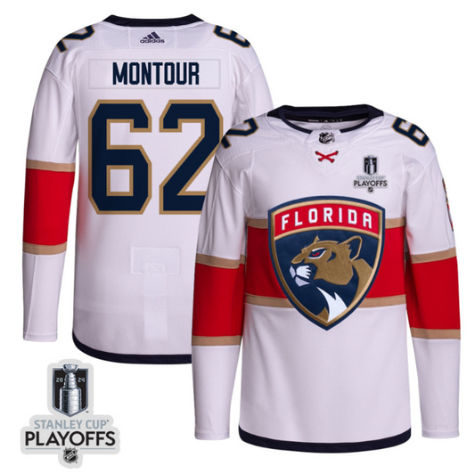 Brandon Montour 62 Florida Panthers 2024 NHL Playoffs Patch Away Jersey Customized - Men, White