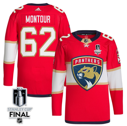 Brandon Montour 62 Florida Panthers 2024 STANLEY CUP Final Home Breakaway Jersey Men, Red