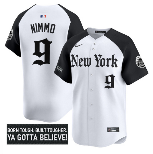 Brandon Nimmo Jersey #9 New York Mets Gothic Borough Edition Stitched White