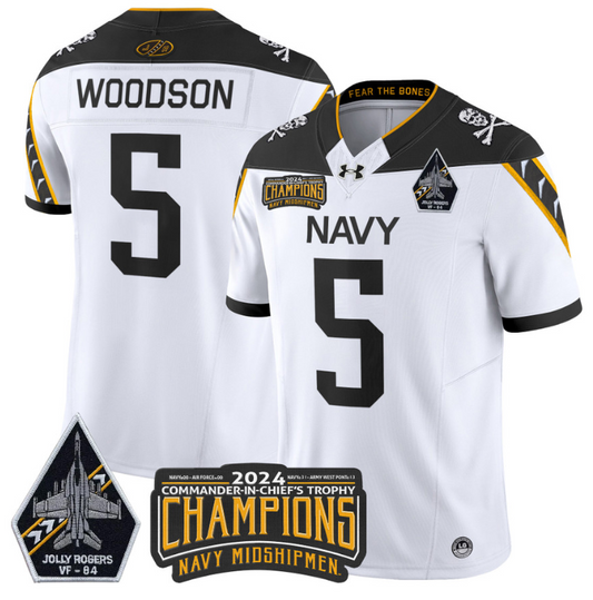 Braxton Woodson Jersey #5 Navy Midshipmen 2024 Jolly Rogers Champions White