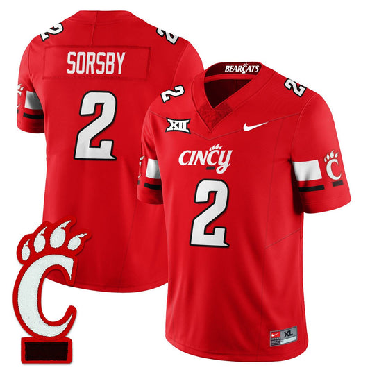 Brendan Sorsby Jersey #2 Cincinnati Bearcats Football 2025 Stitched Red