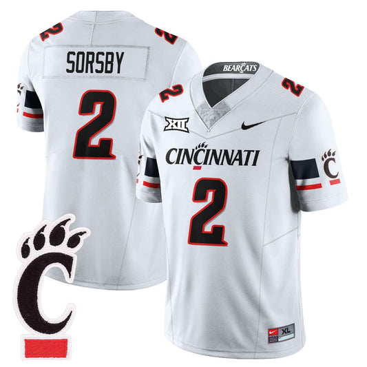 Brendan Sorsby Jersey #2 Cincinnati Bearcats Football 2025 Stitched White