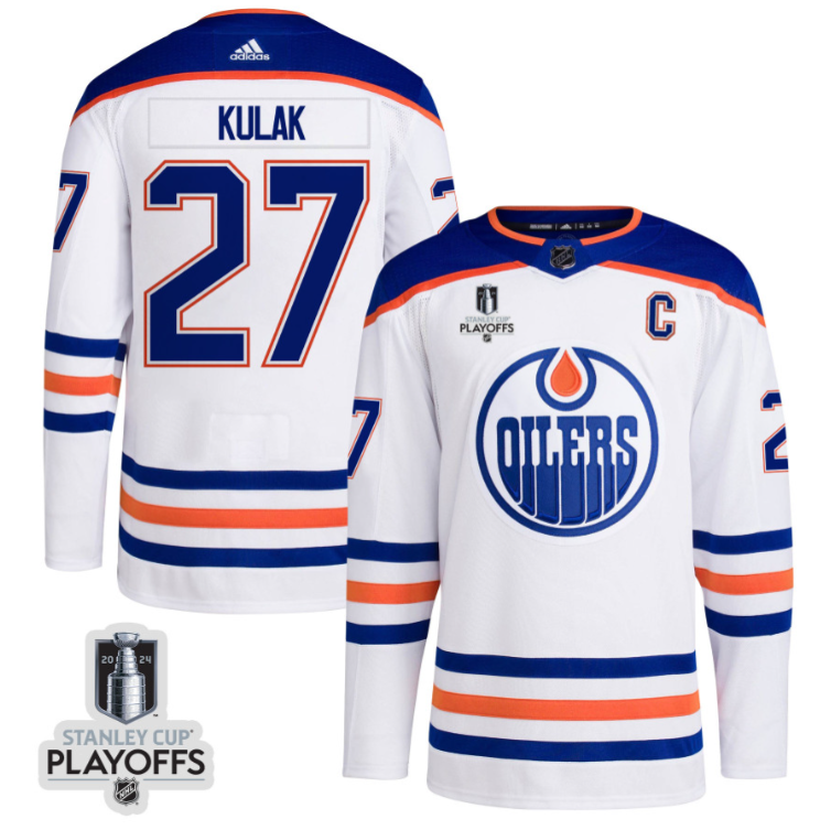 Brett Kulak 27 Edmonton Oilers 2024 NHL Playoffs Patch Away Jersey - Men, White