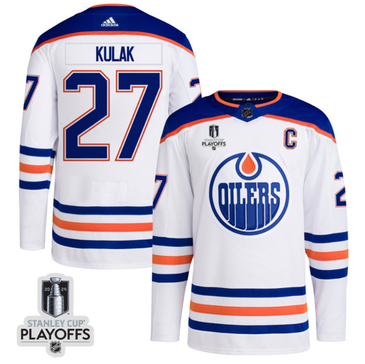 Brett Kulak 27 Edmonton Oilers 2024 NHL Playoffs Patch Away Jersey - Men, White
