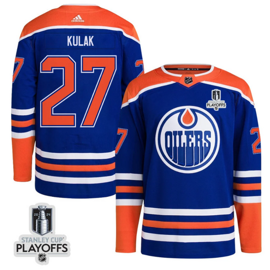 Brett Kulak 27 Edmonton Oilers 2024 NHL Playoffs Patch Home Jersey - Men