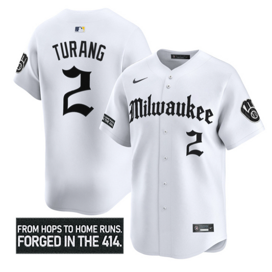 Brice Turang Jersey #2 Milwaukee Brewers Gothic 414 Shadows Edition White
