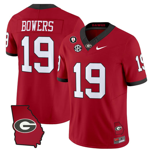 Brock Bowers Jersey #19 Georgia Bulldogs 2025 Georgia Map, Vince Dooley Stitched Red