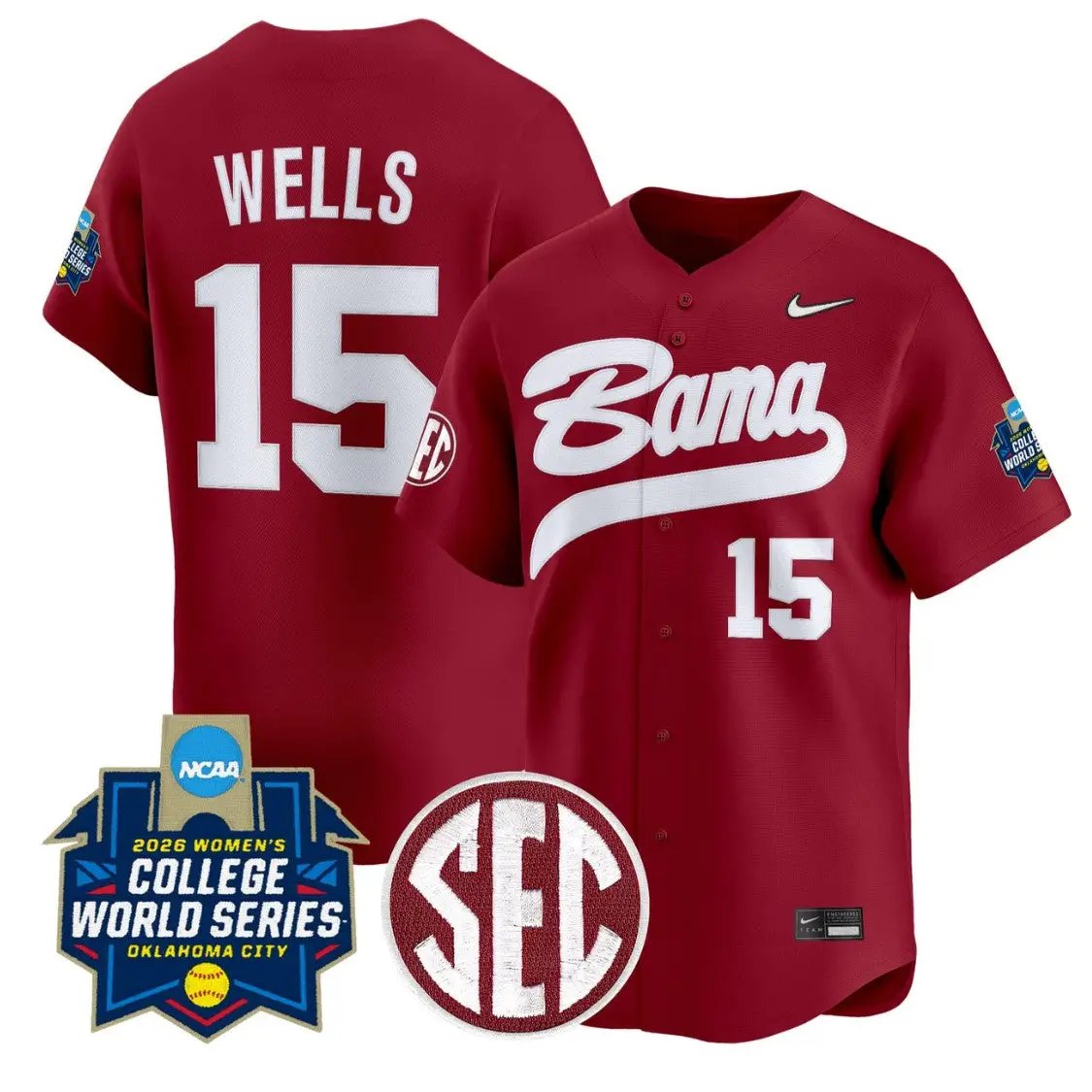 Brooke Wells Jersey #15 Alabama Softball 2026 World Series Stitched