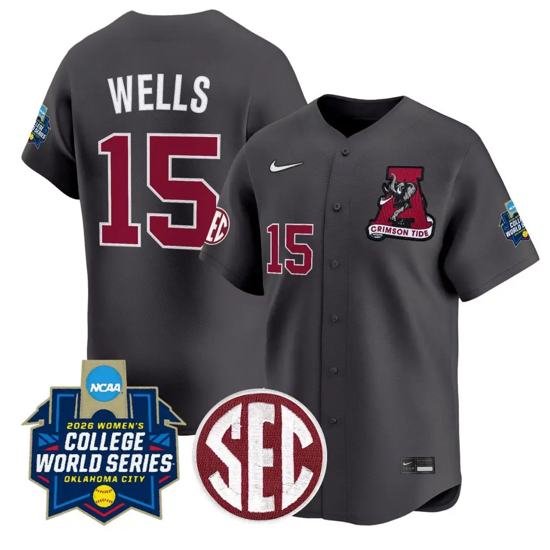 Brooke Wells Jersey #15 Alabama Softball 2026 World Series Stitched