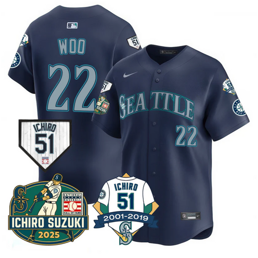 Bryan Woo Jersey #22 Seattle Mariners Ichiro Suzuki Stitched Navy