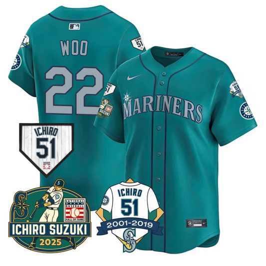Bryan Woo Jersey #22 Seattle Mariners Ichiro Suzuki Stitched Teal